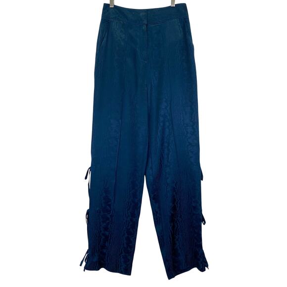 Cinq A Sept Keaton Jacquard Patterned Pants w/ Leg Bow Ties Peacock Blue Size 2 - Picture 3 of 12